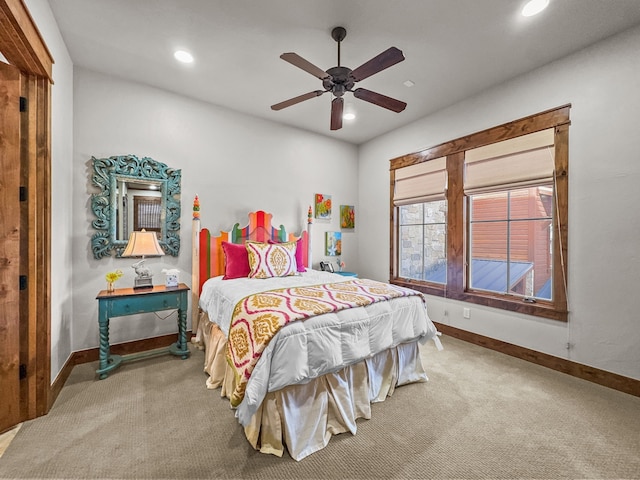 2195 Century Oak Dr, Graford, TX 76449 - carpeted bedroom featuring recessed lighting, baseboards, and ceiling fan