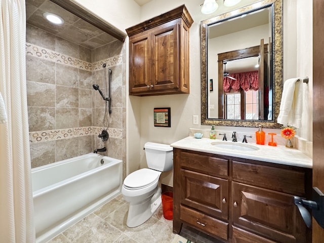 2195 Century Oak Dr, Graford, TX 76449 - full bathroom with vanity, toilet, and shower / tub combo with curtain