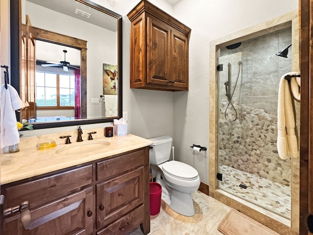 2195 Century Oak Dr, Graford, TX 76449 - full bathroom with visible vents, toilet, a stall shower, and vanity
