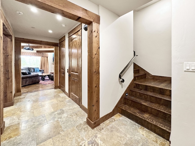 2195 Century Oak Dr, Graford, TX 76449 - staircase with stone tile floors