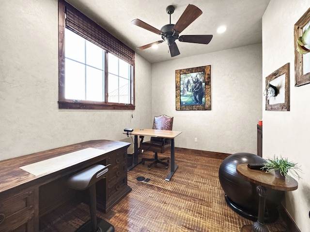 2195 Century Oak Dr, Graford, TX 76449 - office space with a ceiling fan, baseboards, and dark carpet