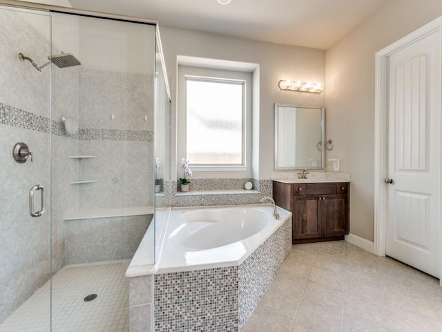 6601 Elderberry Way, Flower Mound, TX 76226 - full bath with a bath, a stall shower, vanity, and tile patterned flooring