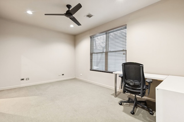 3315 Miro Pl, Dallas, TX 75204 - unfurnished office featuring a ceiling fan, carpet, and recessed lighting