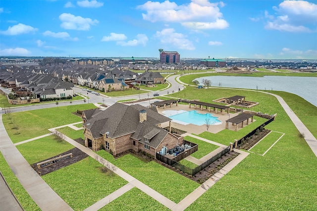 1735 Wittington Pl Unit 2306, Farmers Branch, TX 75234 - aerial view with a water view and a residential view