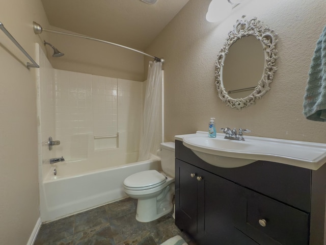 5828 Giddyup Ln, Fort Worth, TX 76179 - bathroom with toilet, shower / bath combo, vanity, and a textured wall