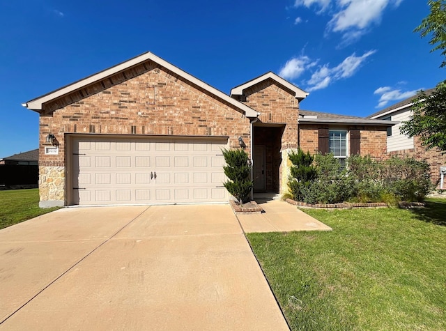 2232 Heaton St, Forney, TX 75126 - ranch-style home featuring a garage, a front yard, concrete driveway, and brick siding