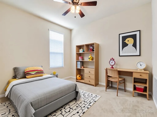 2232 Heaton St, Forney, TX 75126 - bedroom with baseboards, light colored carpet, and ceiling fan