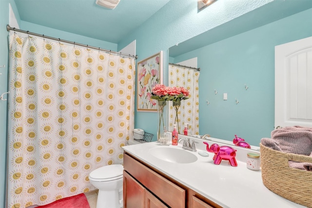 1380 Levi Ln, Forney, TX 75126 - bathroom featuring tile patterned floors, toilet, a shower with shower curtain, and vanity