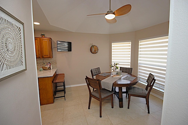 510 Canary Ln, Red Oak, TX 75154 - dining area with ceiling fan, baseboards, and light tile patterned floors