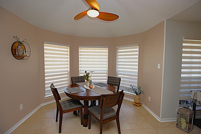 510 Canary Ln, Red Oak, TX 75154 - dining area featuring ceiling fan, light tile patterned floors, and baseboards