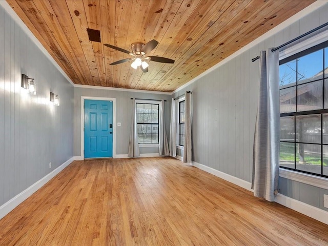 1402 Murphy Ave, Lufkin, TX 75904 - entryway featuring wood ceiling, ornamental molding, wood finished floors, ceiling fan, and baseboards