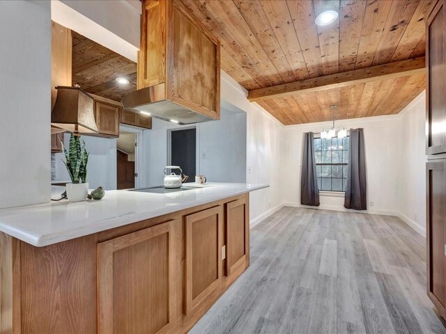1402 Murphy Ave, Lufkin, TX 75904 - kitchen with wooden ceiling, light wood-style floors, baseboards, beamed ceiling, and a chandelier
