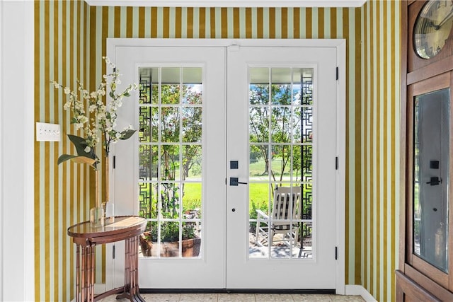 2522 S Robinson Dr, Robinson, TX 76706 - doorway to outside with french doors and wallpapered walls