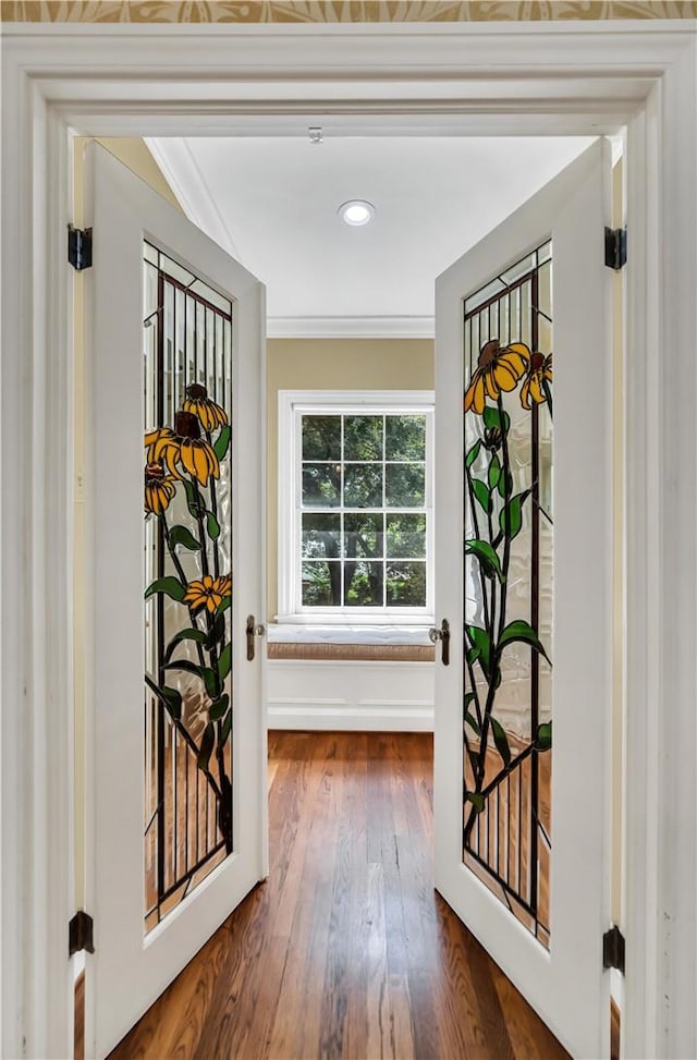 3720 Herwol Ave, Waco, TX 76710 - hall featuring recessed lighting, crown molding, and dark wood-style flooring