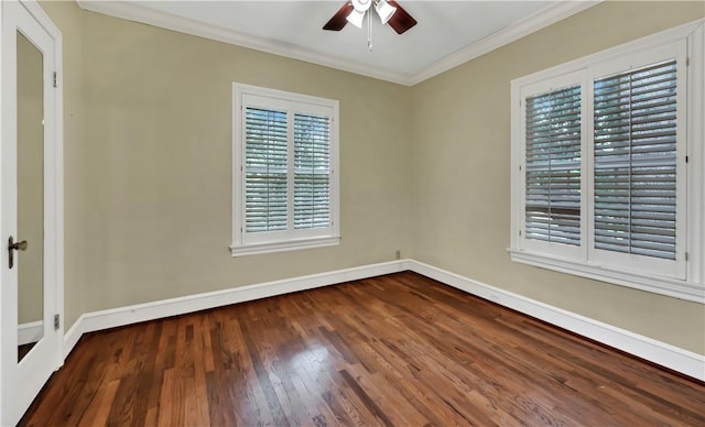 3720 Herwol Ave, Waco, TX 76710 - unfurnished room with baseboards, wood finished floors, ceiling fan, and ornamental molding