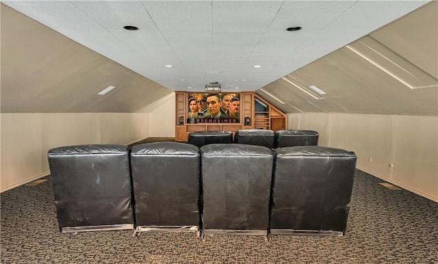 3720 Herwol Ave, Waco, TX 76710 - home theater with baseboards, lofted ceiling, and carpet floors