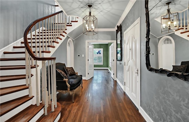 3720 Herwol Ave, Waco, TX 76710 - entryway featuring stairway, wood finished floors, baseboards, and a chandelier