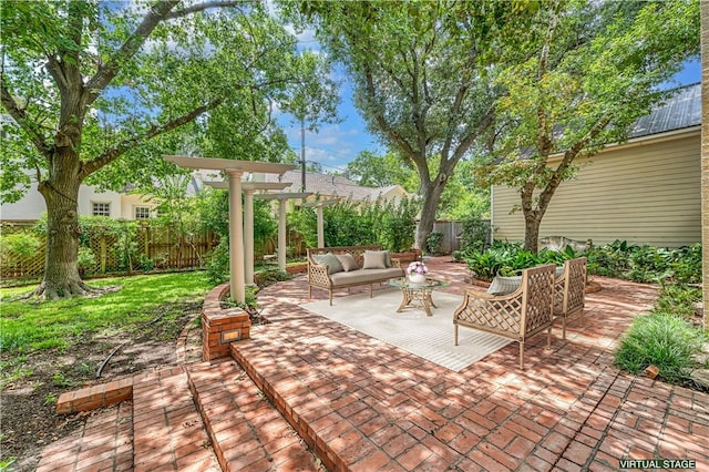 3720 Herwol Ave, Waco, TX 76710 - view of patio featuring a fenced backyard, a pergola, and an outdoor hangout area