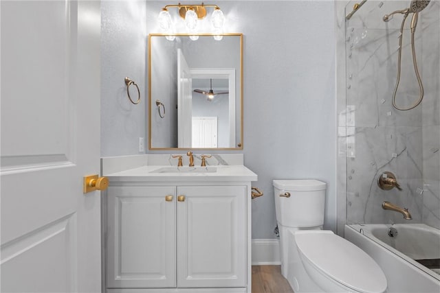 full bath with vanity, toilet, and shower / bathtub combination