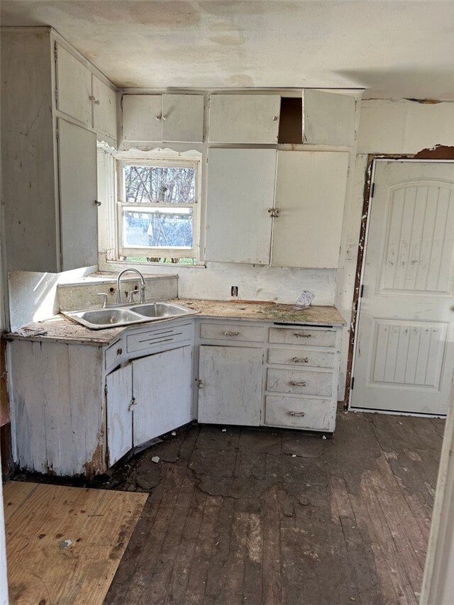 kitchen featuring light countertops, dark wood-style floors, and a sink