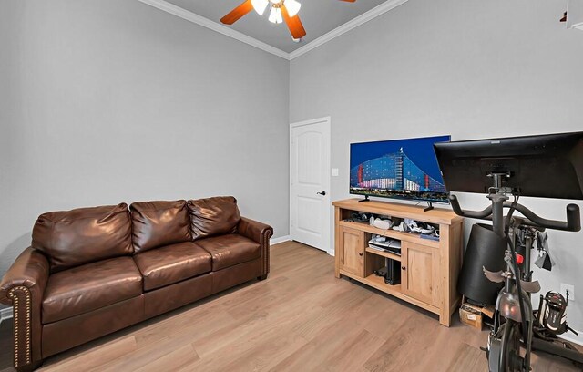 304 Chamberly Rd, Waco, TX 76712 - living room with baseboards, ceiling fan, ornamental molding, and light wood finished floors