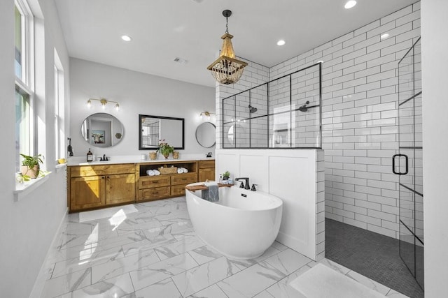 1215 Ropers Alley Rd, Belton, TX 76513 - bathroom featuring recessed lighting, visible vents, marble finish floor, and a shower stall