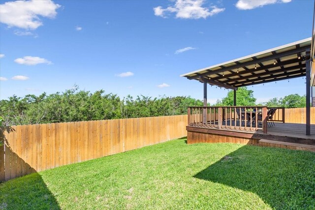 view of yard with a deck and a fenced backyard