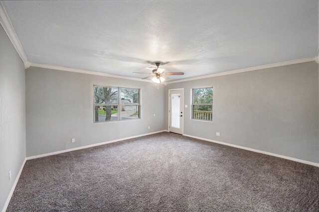 433 Sharron Dr, Woodway, TX 76712 - empty room with plenty of natural light, a ceiling fan, baseboards, and carpet floors