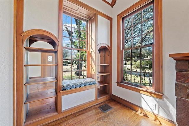 3100 Austin Ave, Waco, TX 76710 - entryway featuring wood finished floors, visible vents, baseboards, and a wealth of natural light