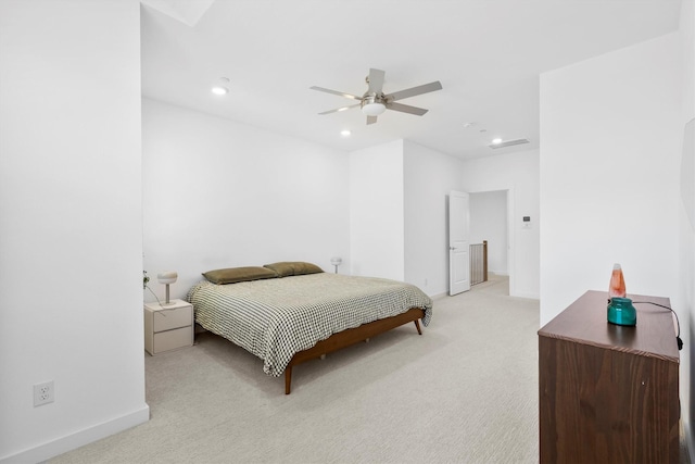 851 Cavitt Ct, Prosper, TX 75078 - bedroom featuring light colored carpet, recessed lighting, baseboards, and a ceiling fan
