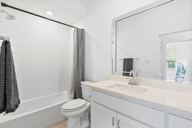851 Cavitt Ct, Prosper, TX 75078 - full bathroom featuring toilet, vanity, shower / tub combo with curtain, and tile patterned floors