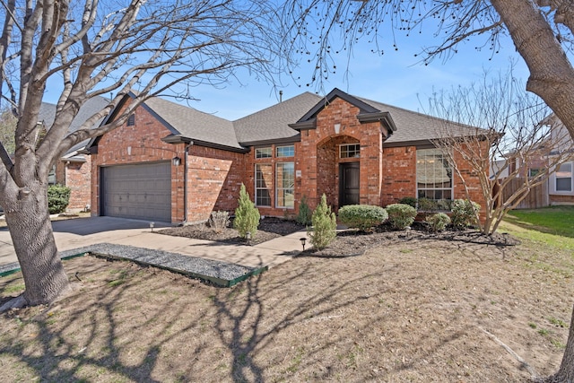 8664 Glenburne Dr, Fort Worth, TX 76131 - ranch-style home with brick siding, a garage, roof with shingles, and concrete driveway