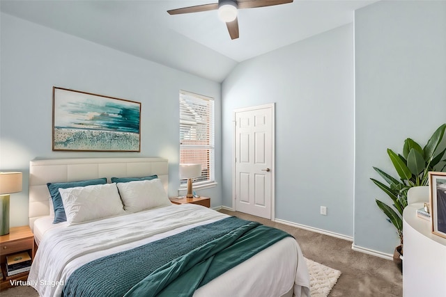 8664 Glenburne Dr, Fort Worth, TX 76131 - bedroom with baseboards, carpet flooring, ceiling fan, and lofted ceiling
