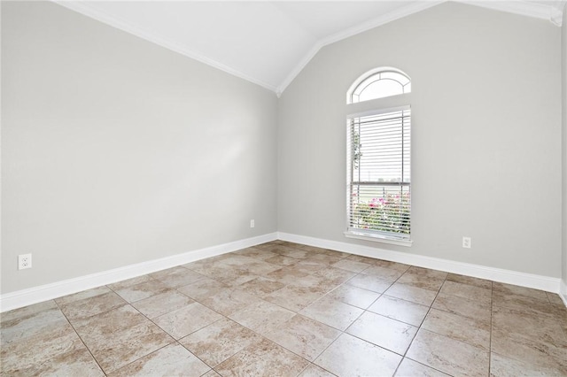 3243 N Lone Star Pkwy, Mcgregor, TX 76657 - tiled spare room with vaulted ceiling, baseboards, and ornamental molding