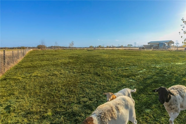 view of yard featuring a rural view and fence