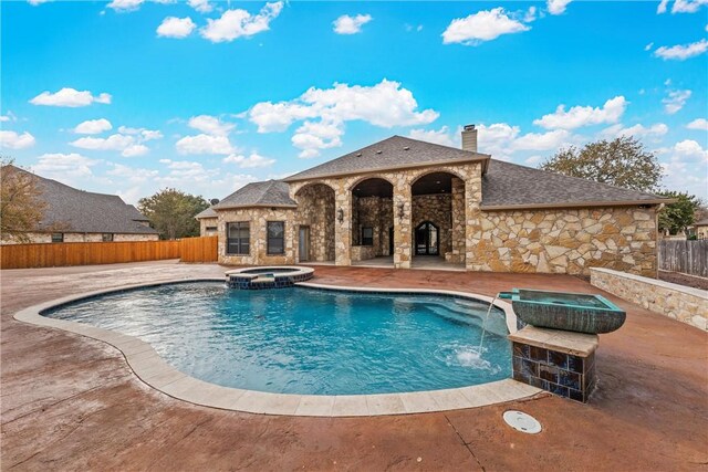 8460 Spicewood Springs Rd, China Spring, TX 76633 - view of swimming pool featuring a patio area, fence, and a pool with connected hot tub