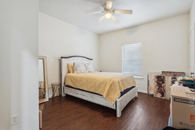 629 S 5th St, Waco, TX 76706 - bedroom featuring baseboards, dark wood-style floors, and a ceiling fan