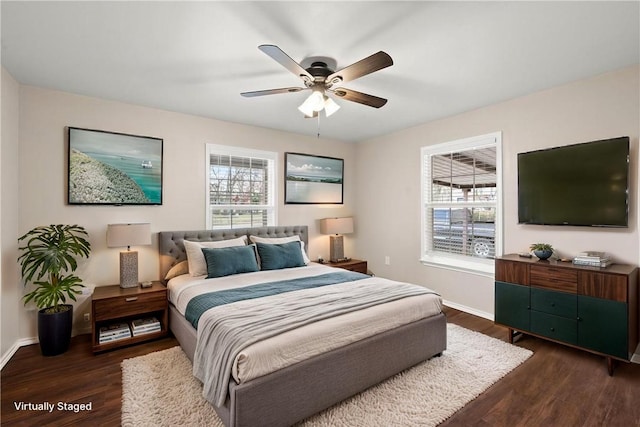2713 Woodrow St, Waco, TX 76708 - bedroom featuring multiple windows, dark wood-style floors, and baseboards