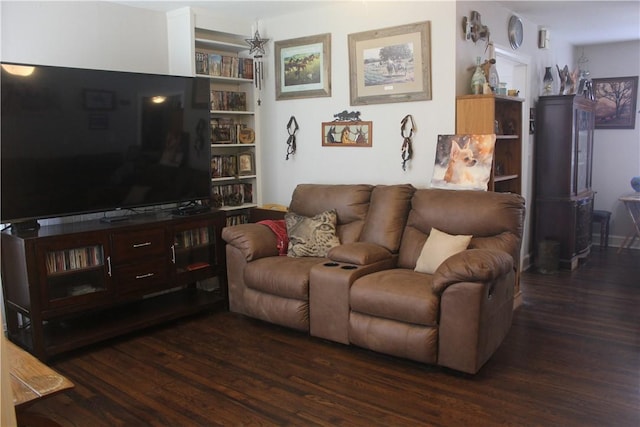 living room featuring dark wood finished floors