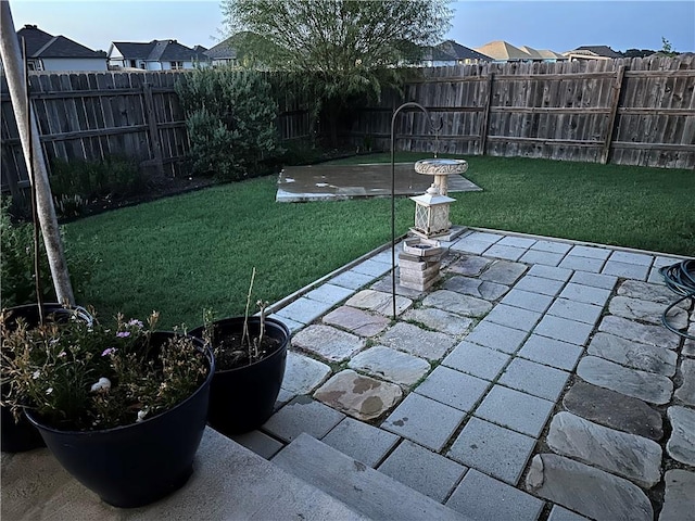 view of yard with a patio and a fenced backyard