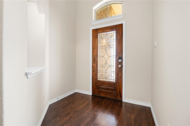 entryway featuring baseboards and hardwood / wood-style flooring