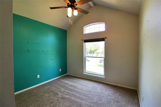 301 Whispering Meadows Dr, Hewitt, TX 76643 - carpeted empty room featuring a ceiling fan, vaulted ceiling, and baseboards