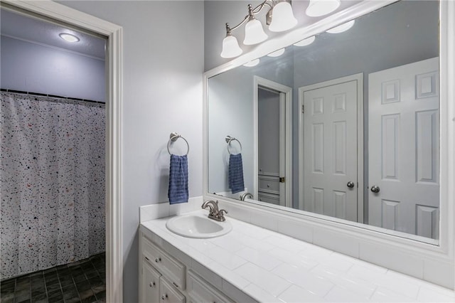 full bathroom featuring vanity and a shower with curtain