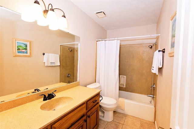 4020 River Oaks Cir, Temple, TX 76504 - full bathroom with shower / bathtub combination with curtain, toilet, tile patterned flooring, and vanity