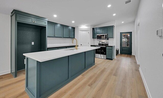 503 3rd St, Valley Mills, TX 76689 - kitchen featuring a sink, stainless steel appliances, tasteful backsplash, and visible vents