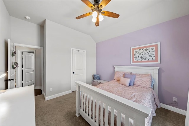 260 Oak Meadow Trl, Mcgregor, TX 76657 - carpeted bedroom with lofted ceiling, baseboards, and ceiling fan