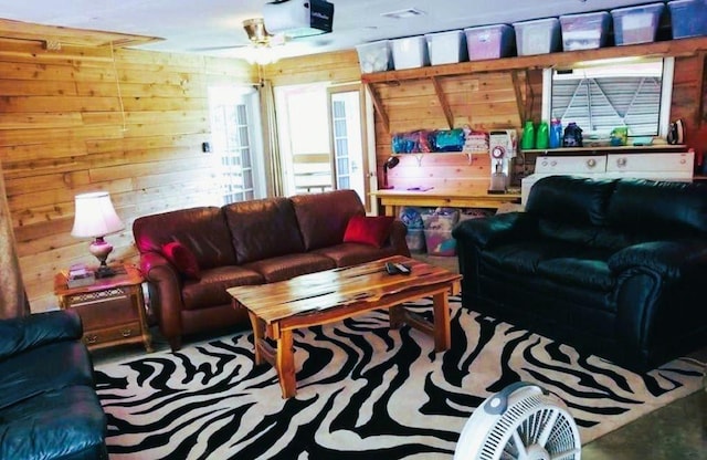 411 Brookwood Dr, Woodway, TX 76712 - living area with wooden walls and a ceiling fan
