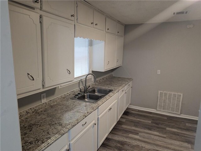 kitchen featuring white cabinets, visible vents, and a sink