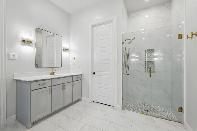 2905 Shires Dr, Mansfield, TX 76084 - bathroom with a marble finish shower, vanity, and baseboards