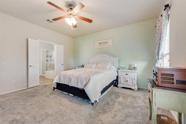 bedroom with baseboards, visible vents, and carpet flooring